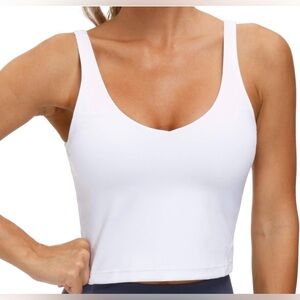 THE GYM PEOPLE Women Sports Bra Longline Wirefree Padded Med Support Sz L White